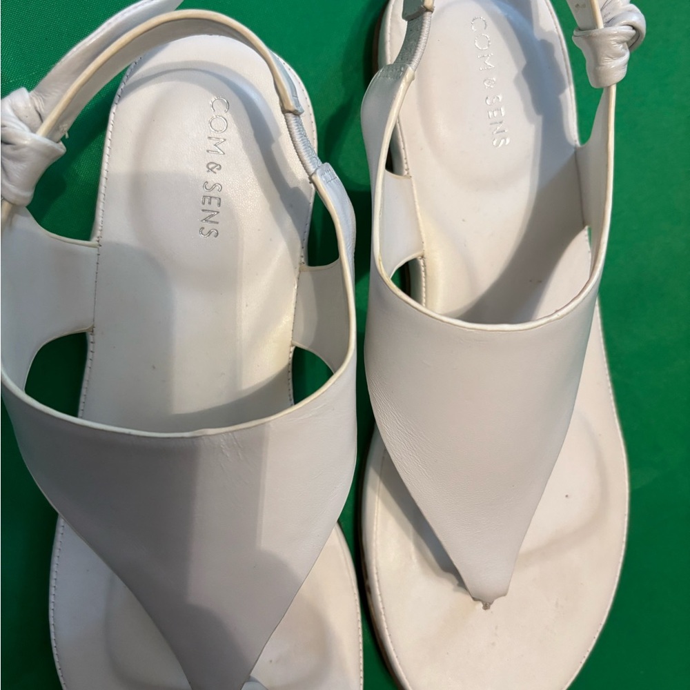 White Minimalist Leather Slingback Sandals